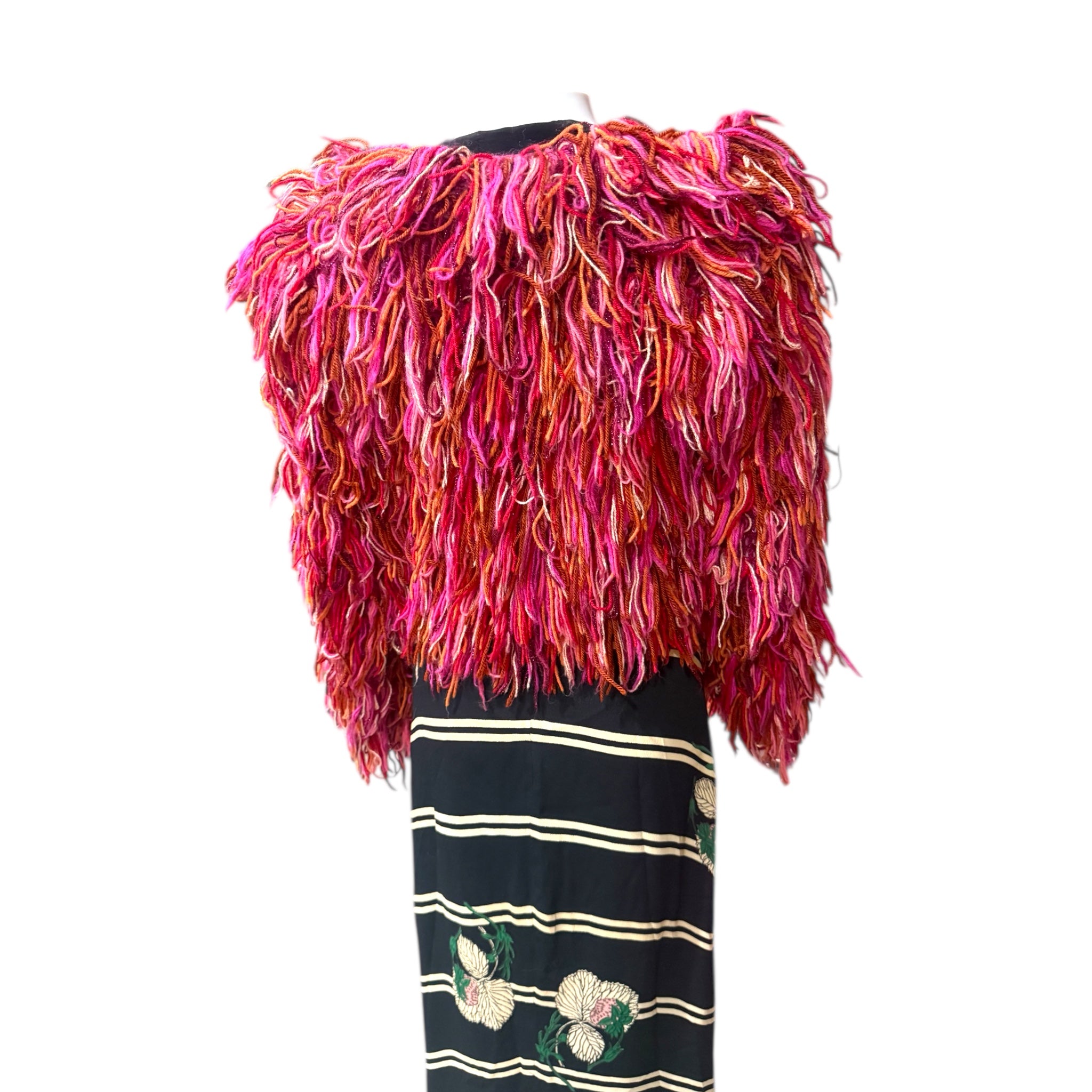 1970s Vintage Sonia Rykiel Chez Pink Multicolor Loop Fringe Shaggy Jacket