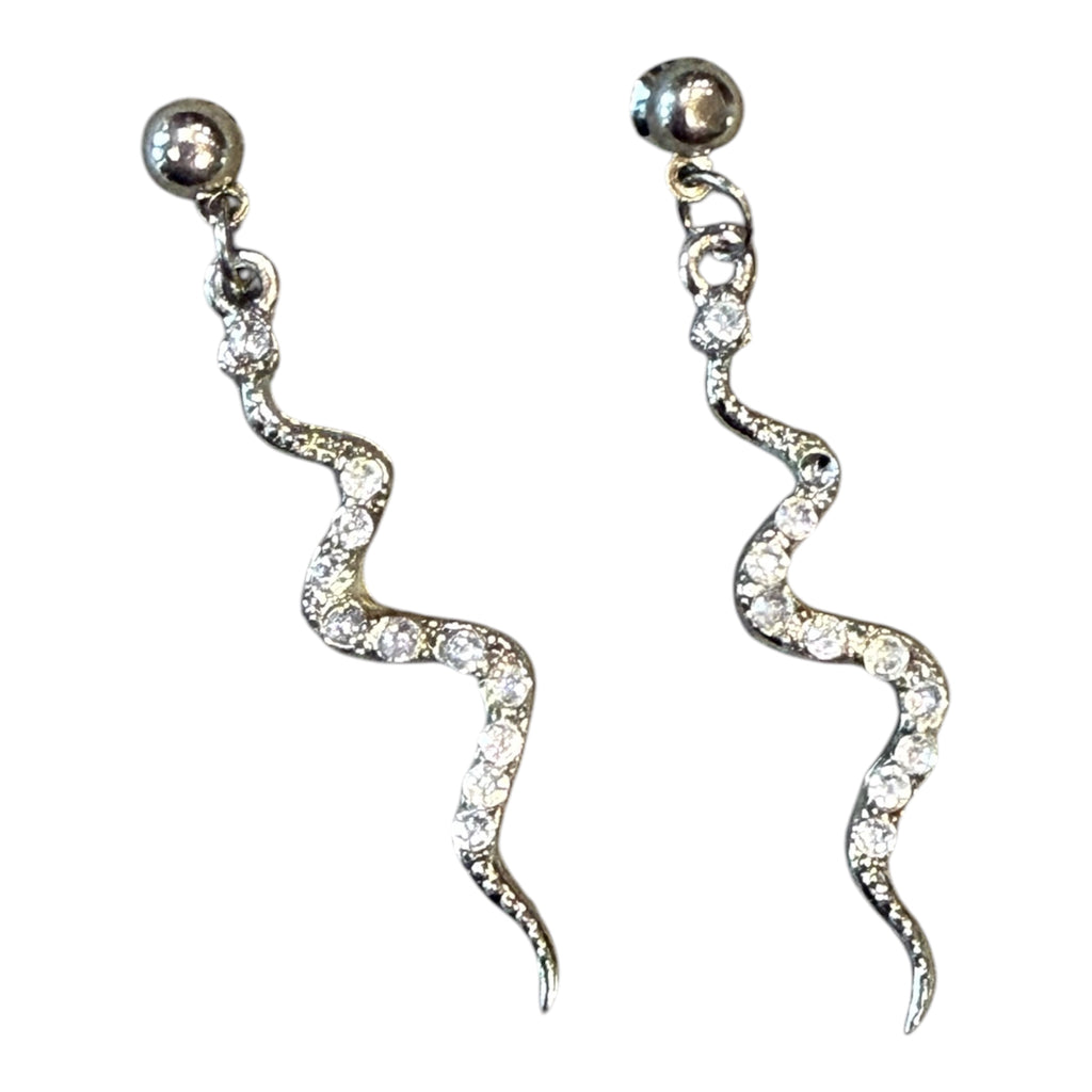 Vintage Metal Crystal Snake Post Back Earrings