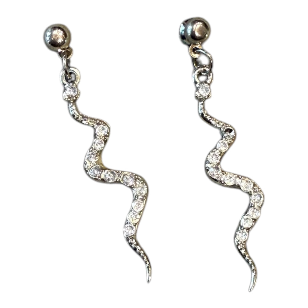 Vintage Metal Crystal Snake Post Back Earrings
