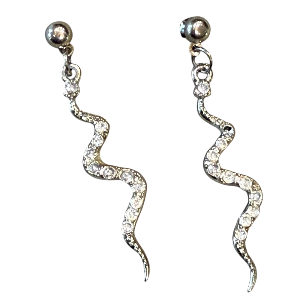 Vintage Metal Crystal Snake Post Back Earrings