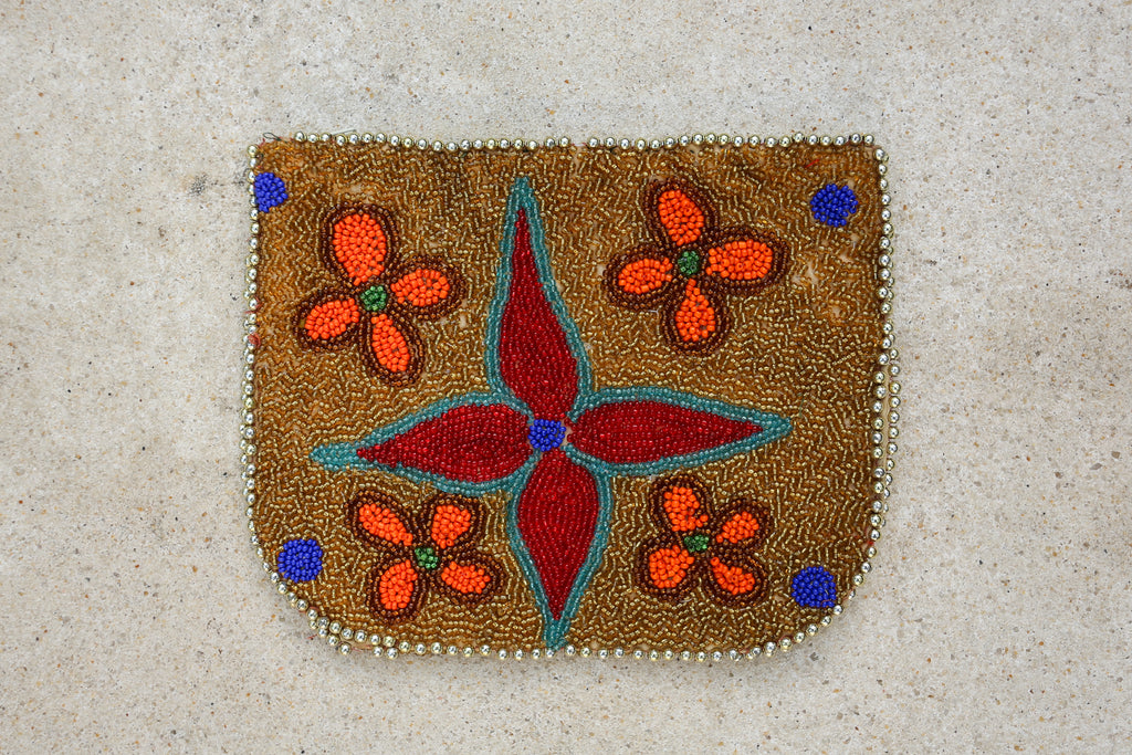 Hand Beaded Haitian Art Pouch - Gold