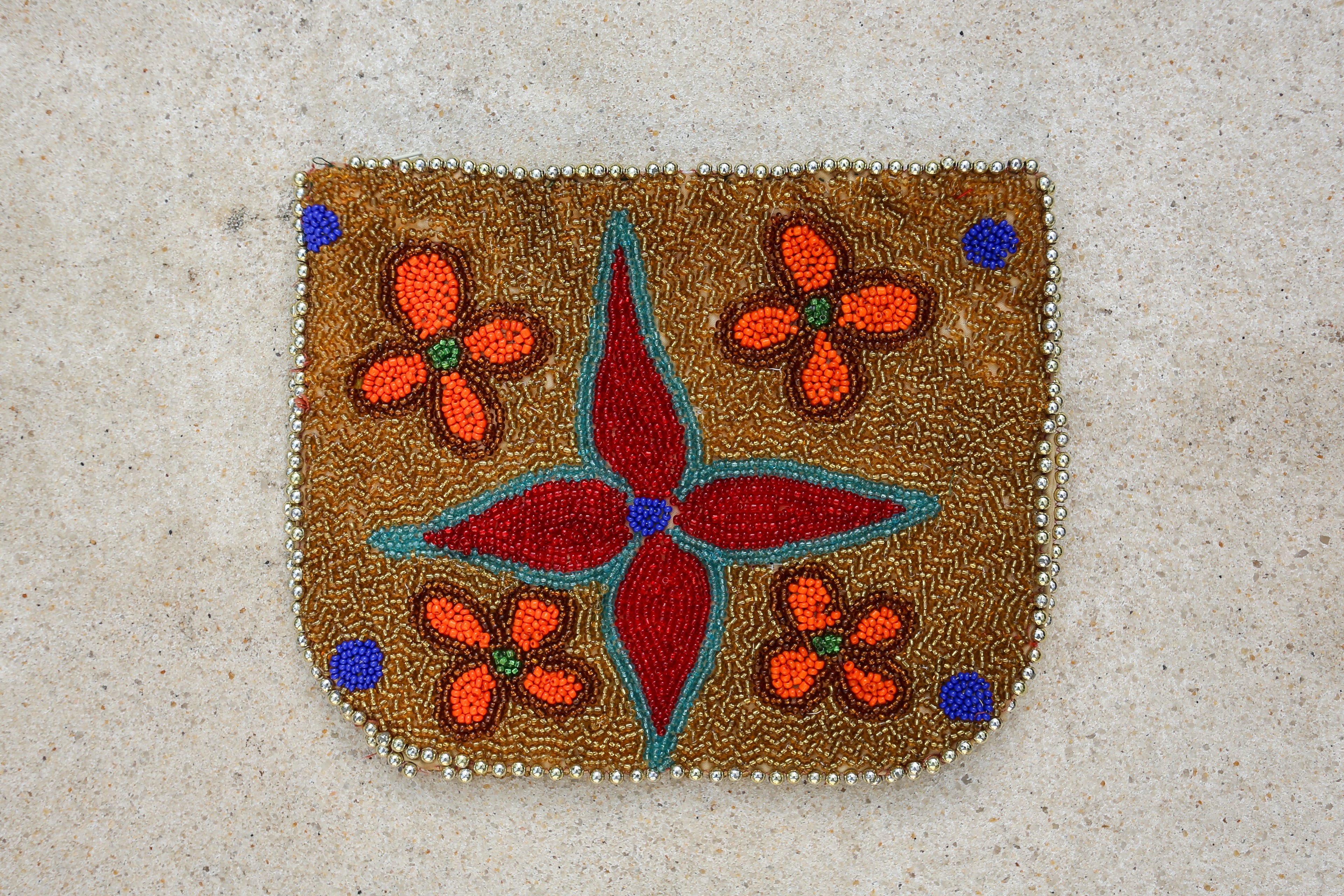 Hand Beaded Haitian Art Pouch - Gold