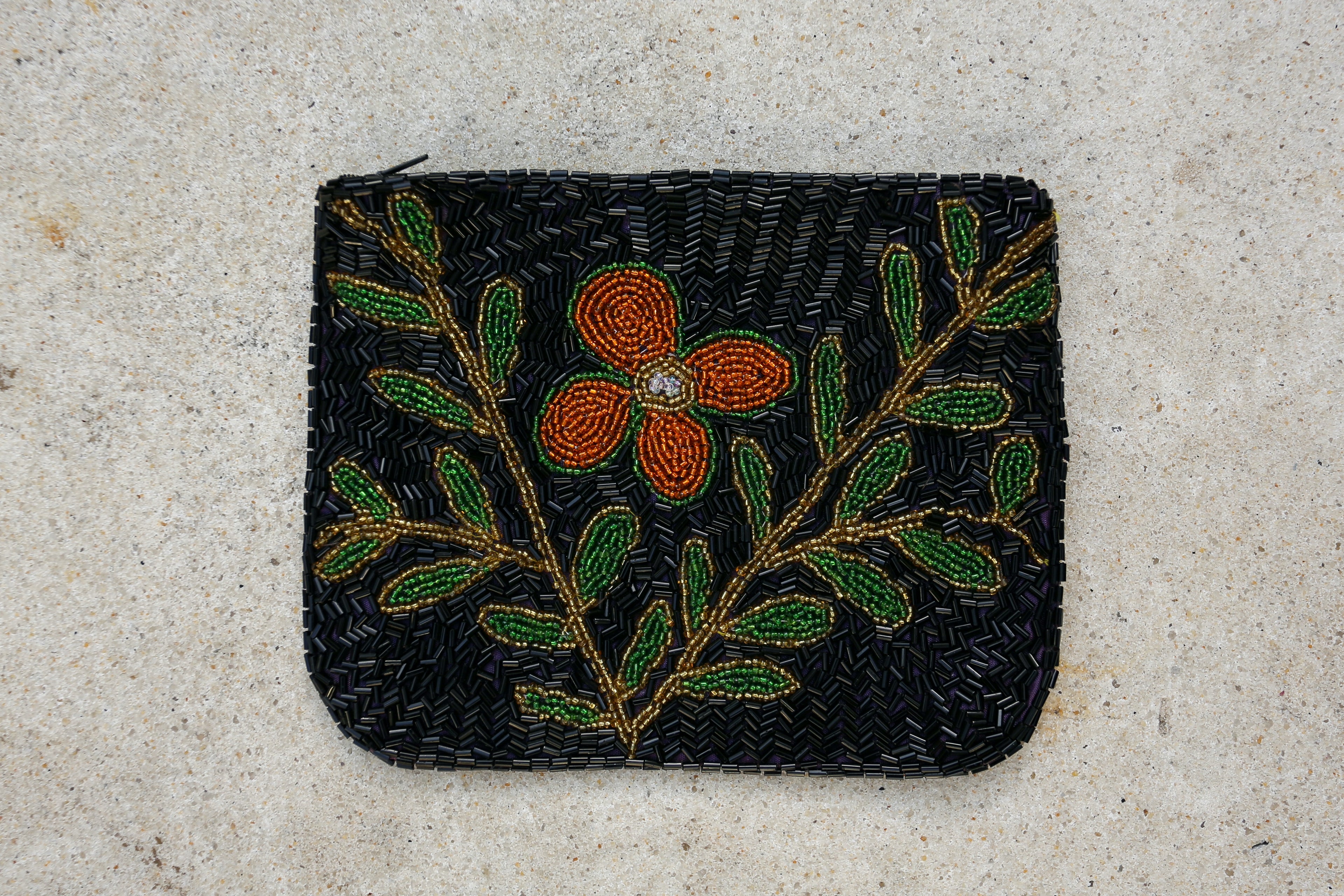 Hand Beaded Haitian Art Pouch - Black