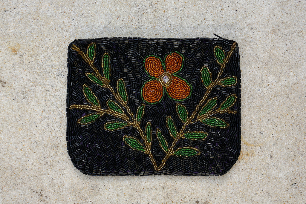 Hand Beaded Haitian Art Pouch - Black