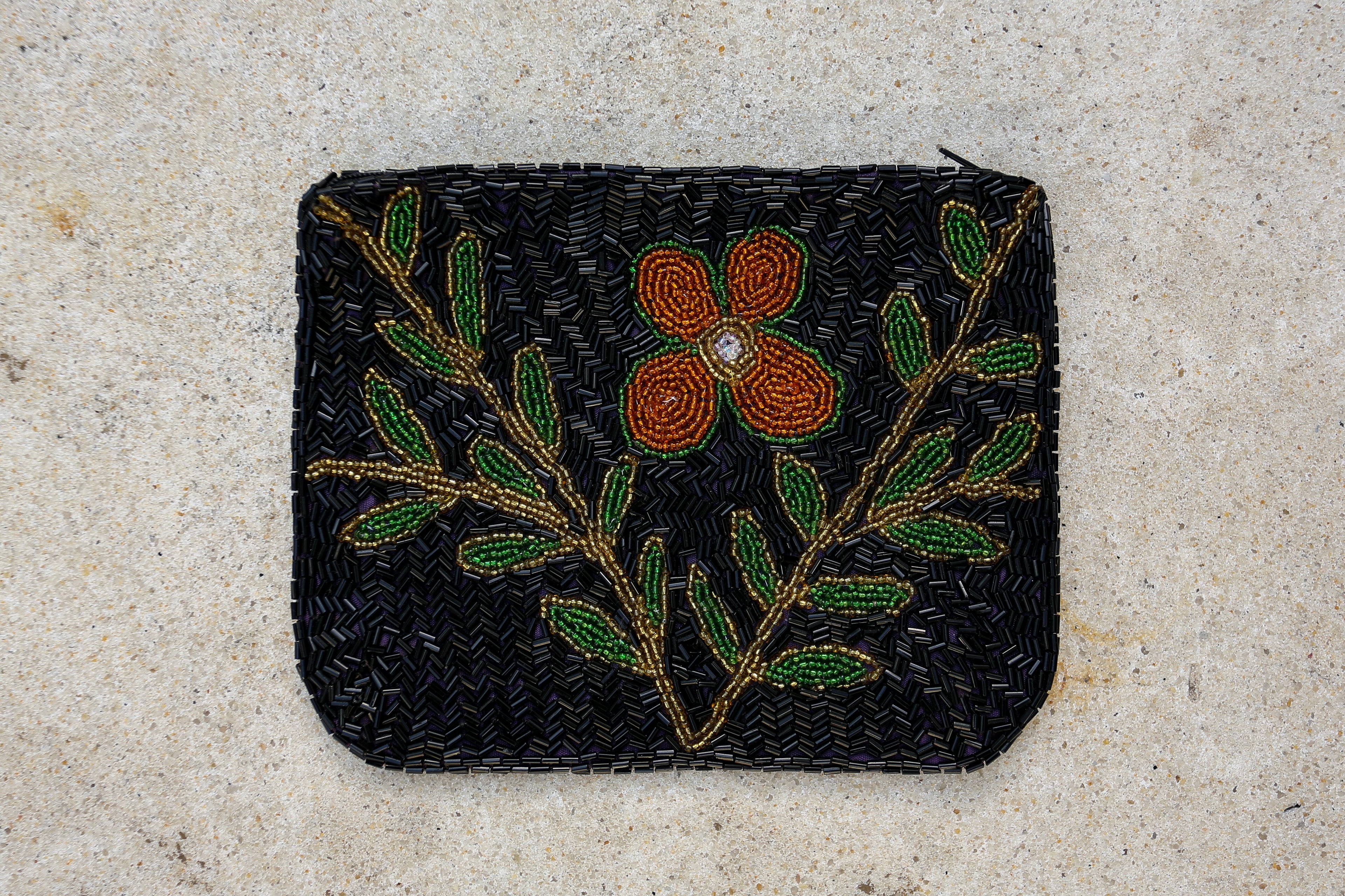 Hand Beaded Haitian Art Pouch - Black