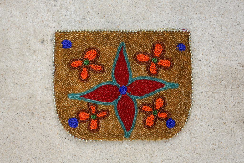 Hand Beaded Haitian Art Pouch - Gold