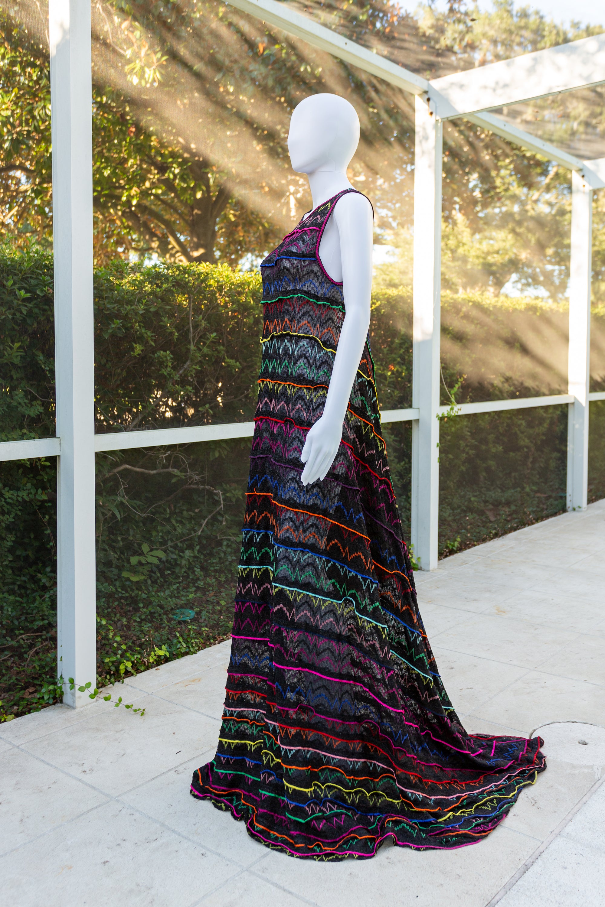 Missoni Black & Multicolored Striped Lurex Knit Maxi Dress
