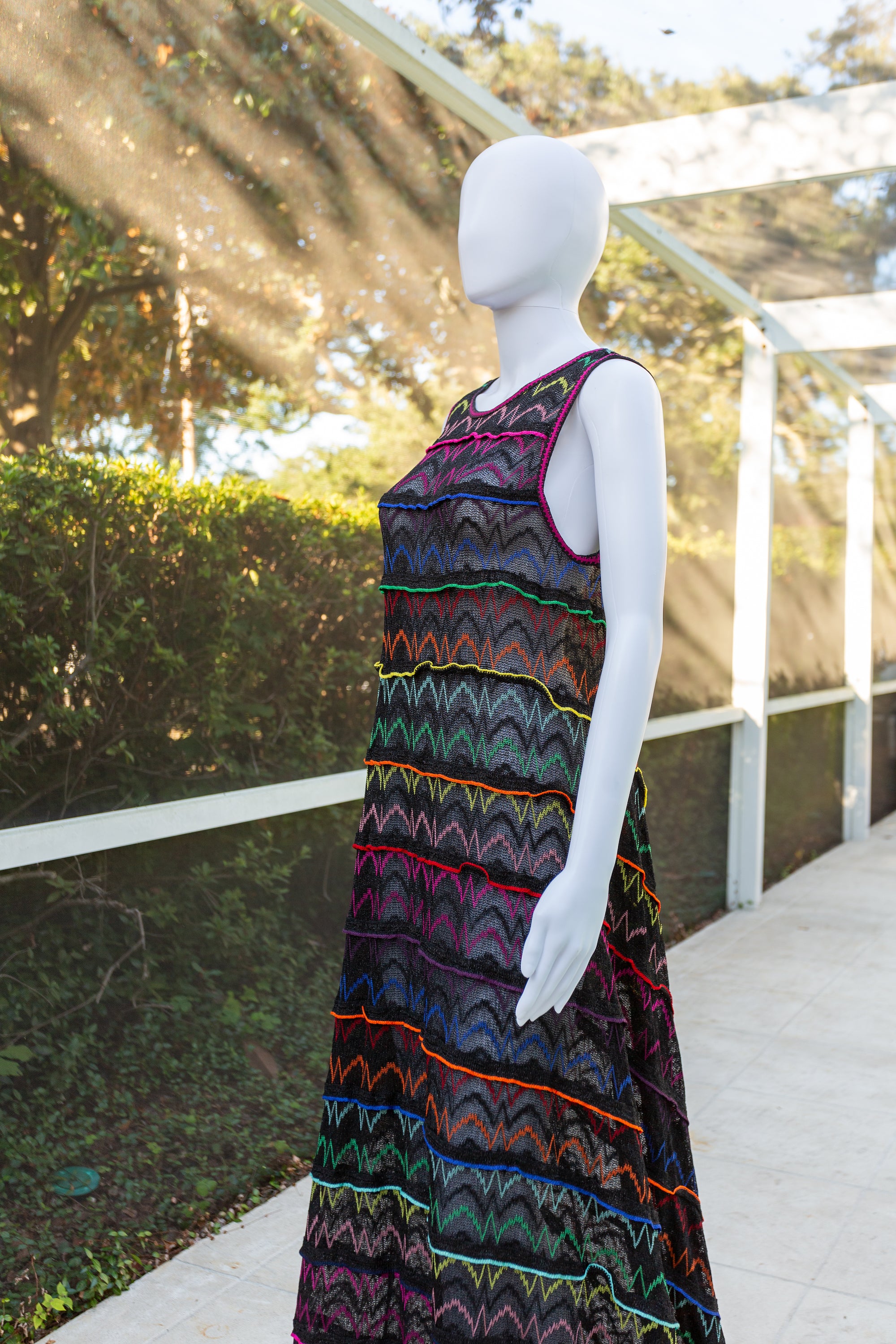 Missoni Black & Multicolored Striped Lurex Knit Maxi Dress