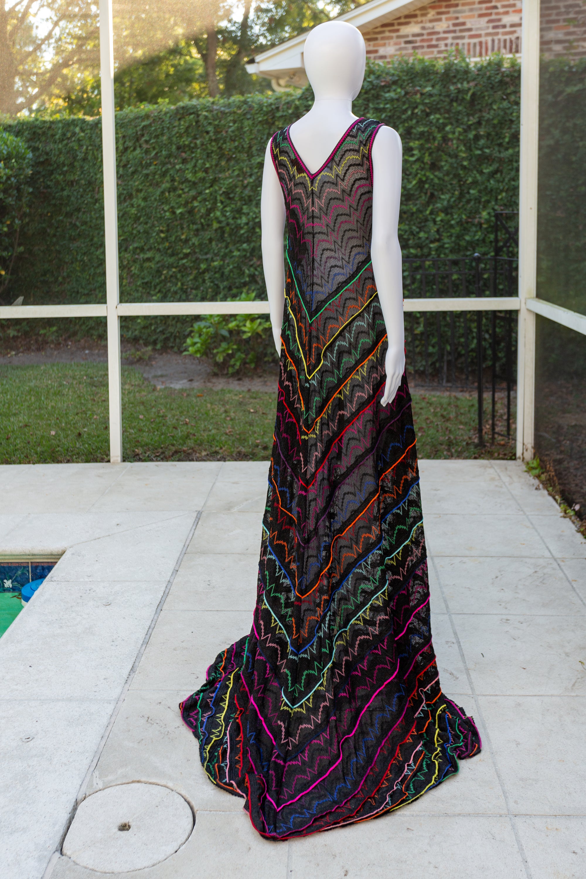 Missoni Black & Multicolored Striped Lurex Knit Maxi Dress
